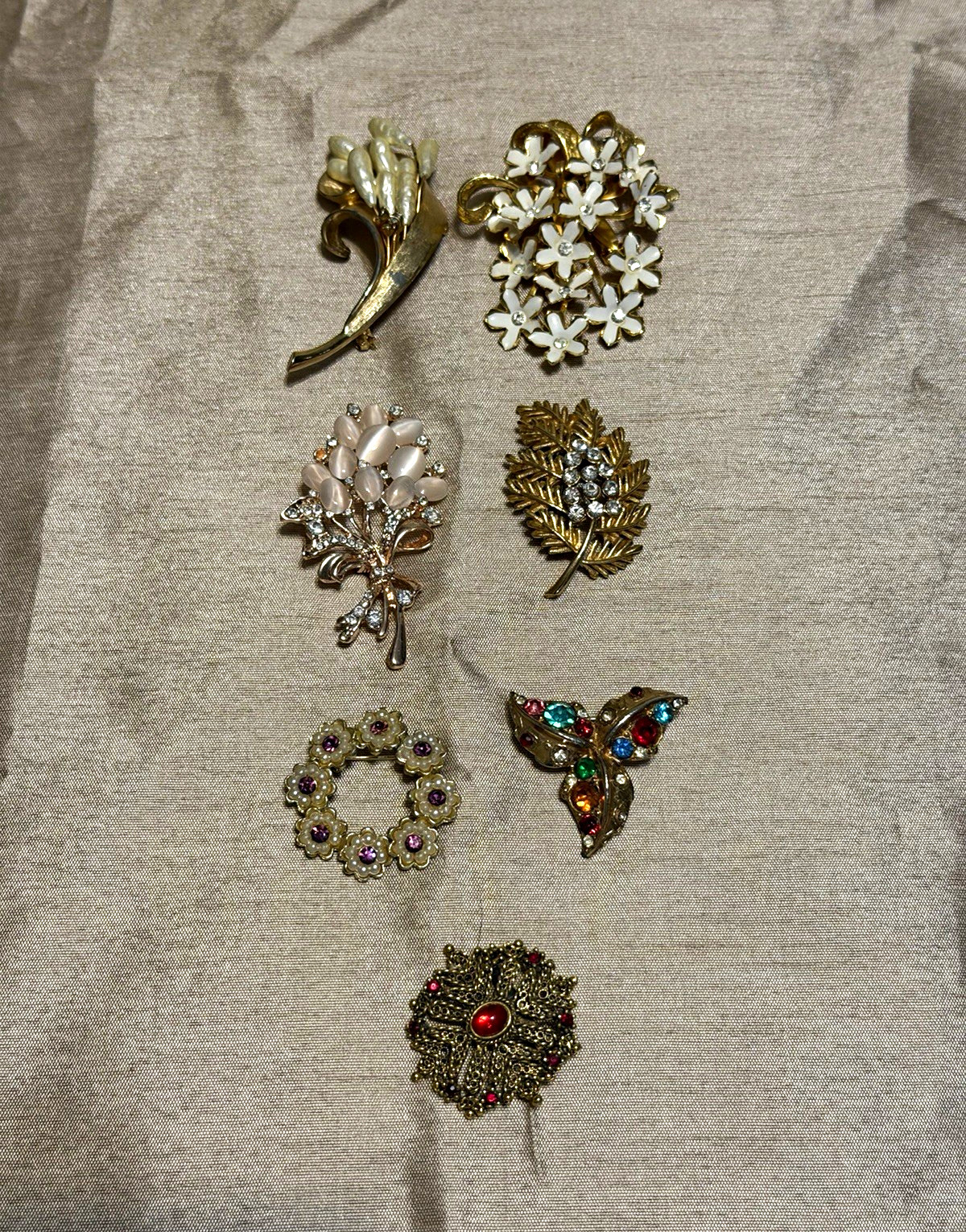 Mixed Lot 7 Women’s Fashion Brooches & Pins Gold/Silver Tone Rhinestone