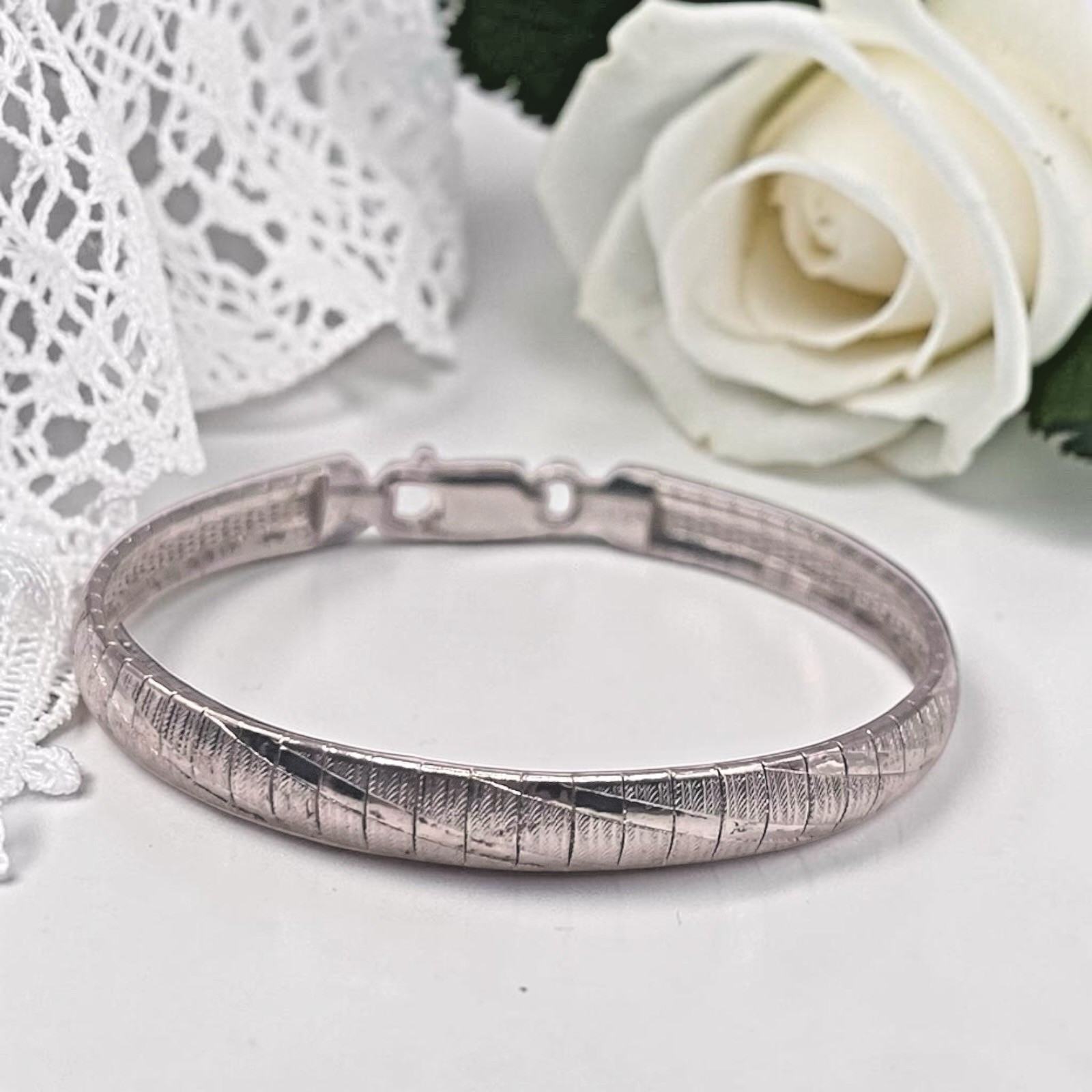 Italian Solid 925 Sterling Silver Diamond Cut Snake Chain Bracelet, 7″ ~ 10.7g