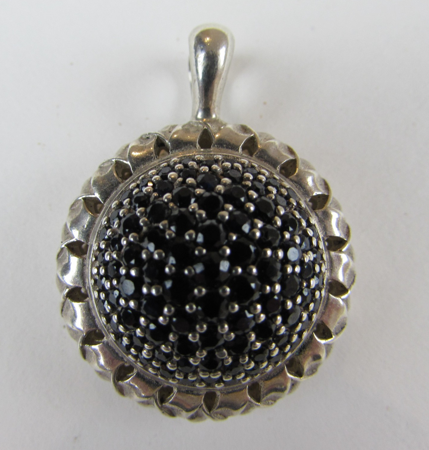 Slane & Slane Black Saphire Cluster Enhancer Pendant 925 silver Basket Weave