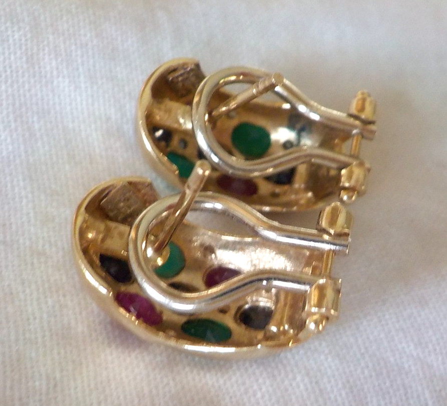 14k Yellow Gold Dotted Multi Gemstone Earrings – 7.80 gms, 0.70 in, 2.46 ctw