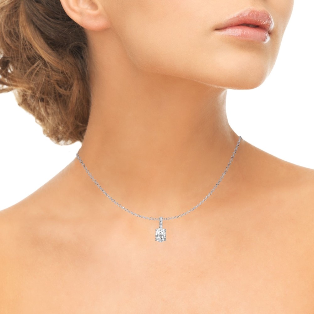 Oval Crown White Topaz Necklace in Sterling Silver