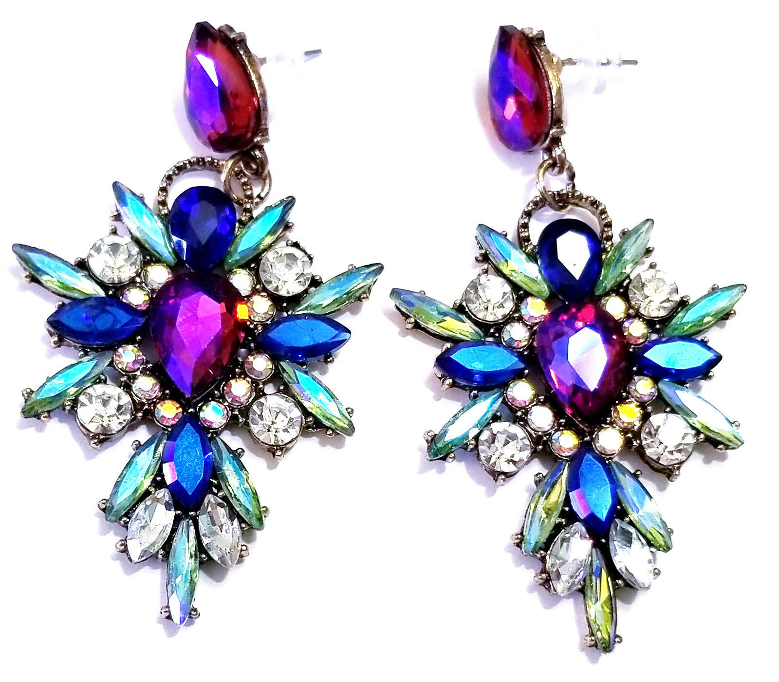 Chandelier Earrings Multi Rhinestone Crystal 2.8 in