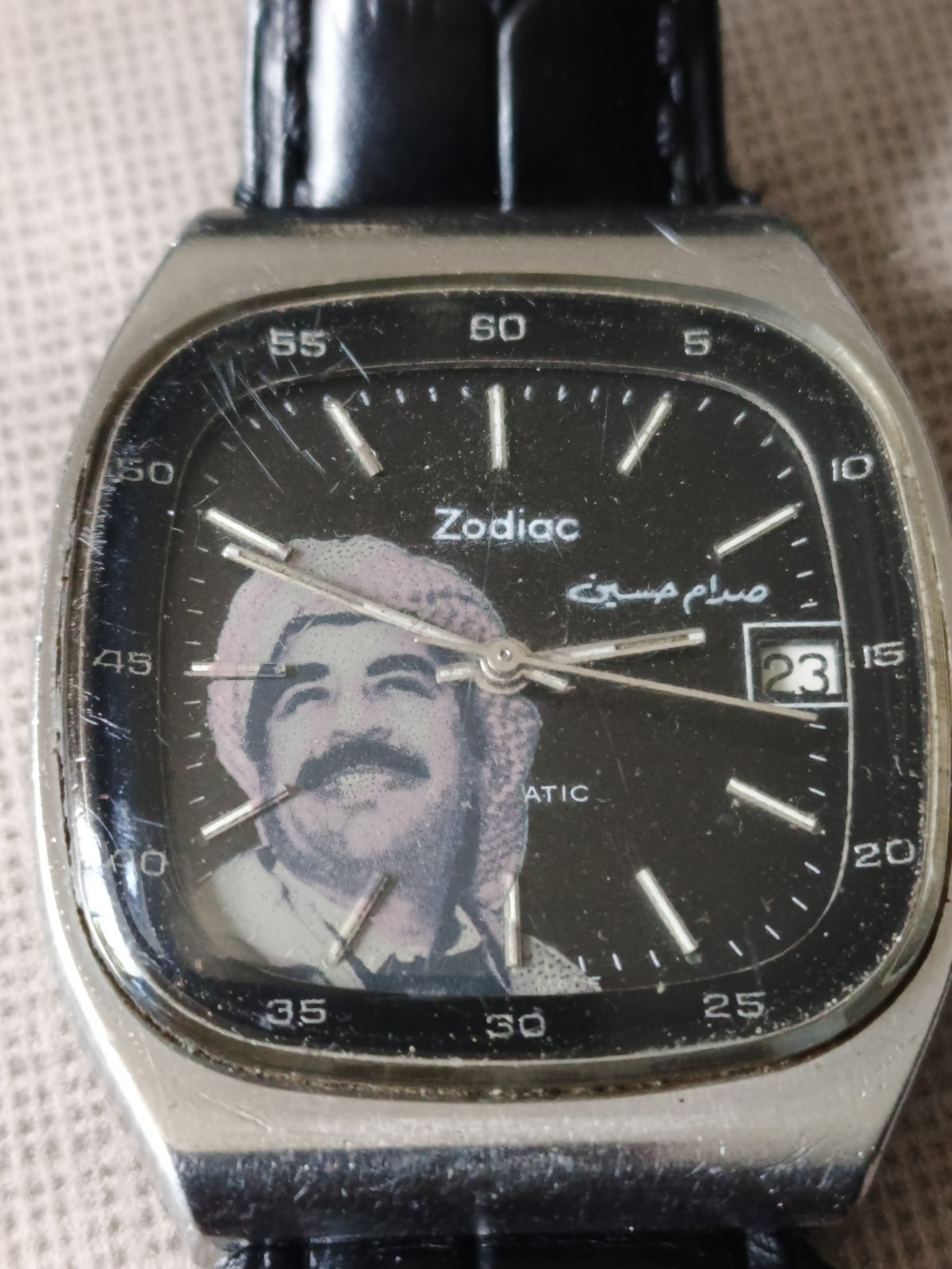 VINTAGE ZODIAC Saddam Hussein Arabic Dial Auto ETA 2879 in ZENITH Steel Case