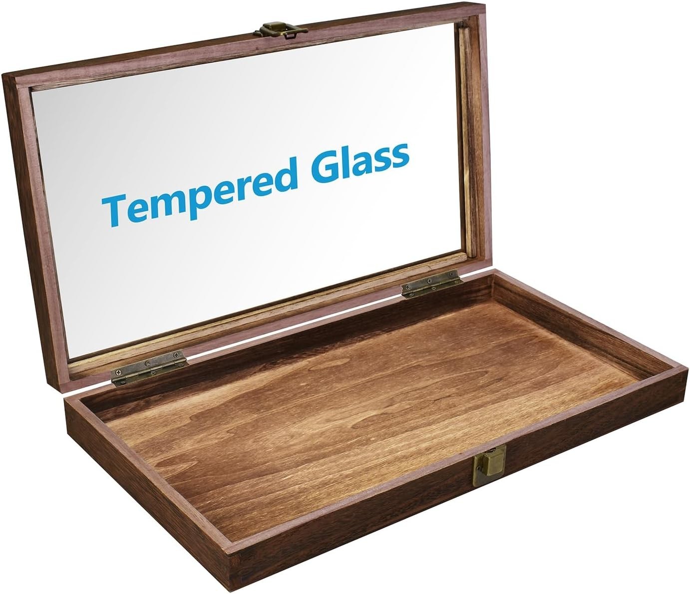 Elegant Antique Wood Jewelry Display Case with Tempered Glass Top & Velvet Pad