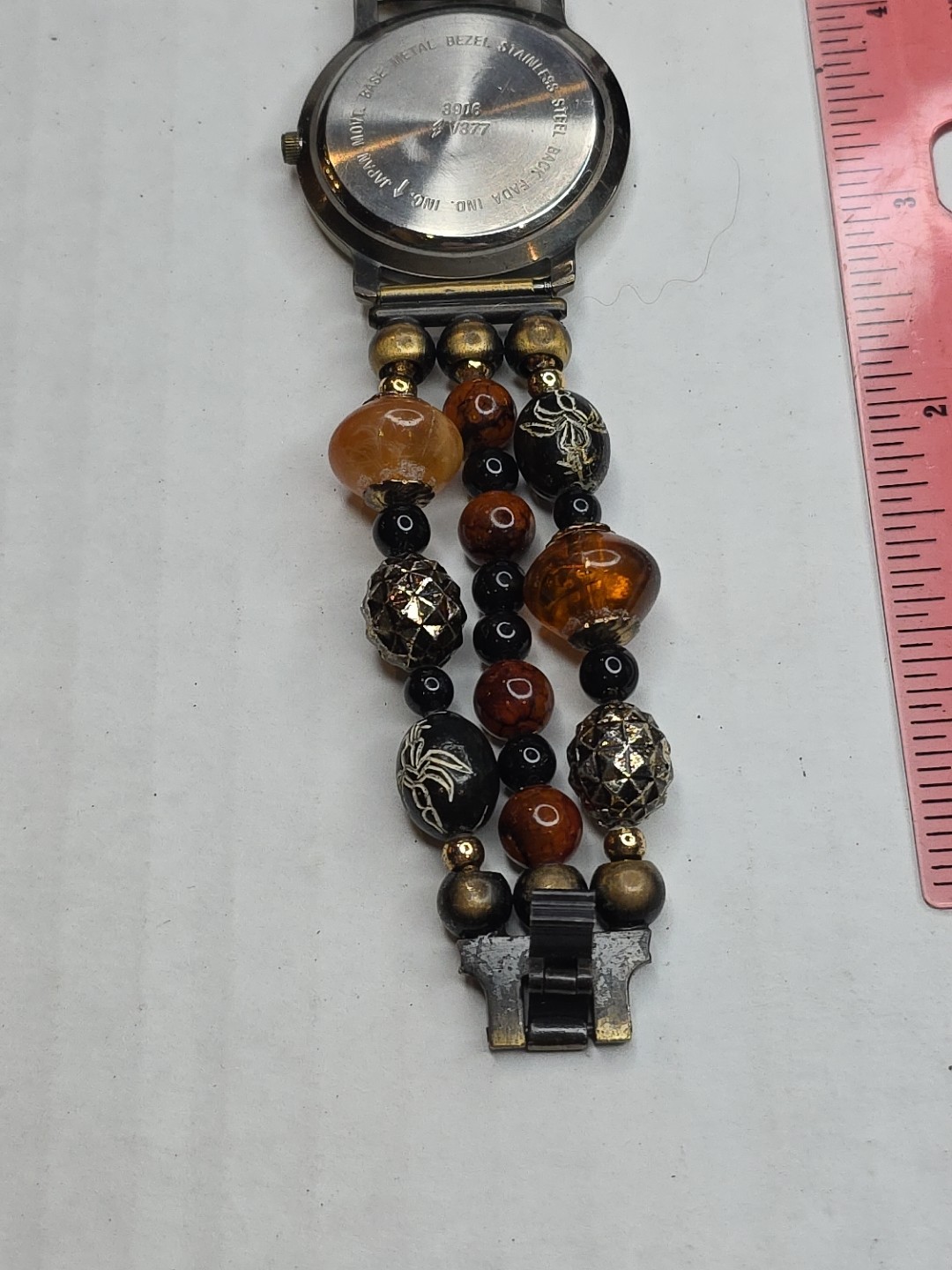 Futura 3906 V377 Beaded Ladies Watch, Needs A New Battery 7″
