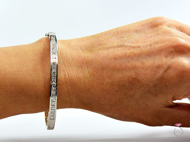 6.60 Ct. Princess Cut Diamond Bangle, 22 Chanel Set Diamonds G,H – VS, 18K WG