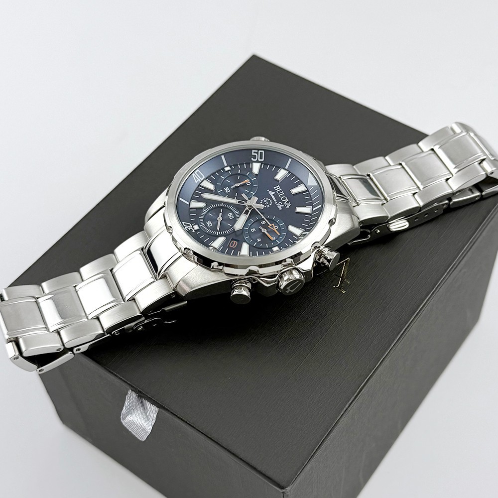 Men’s Bulova 96B256 Classic Marine Star Quartz Stainless Blue Dial Watch 43mm