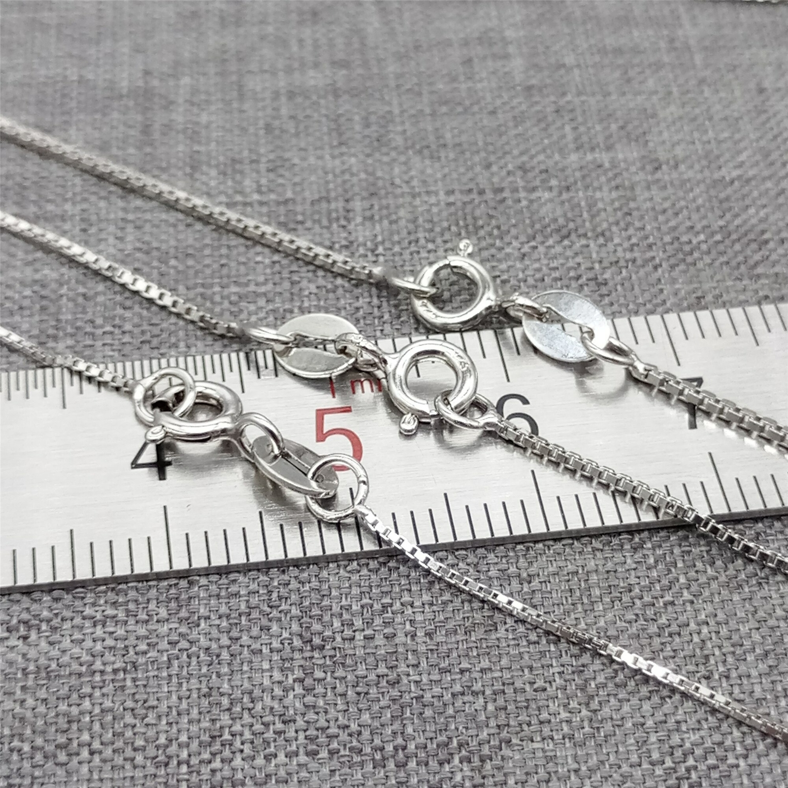 925 Sterling Silver Box Chain Necklace Rhodium Plated 0.65mm 0.8mm 1.0mm 16″ 18″