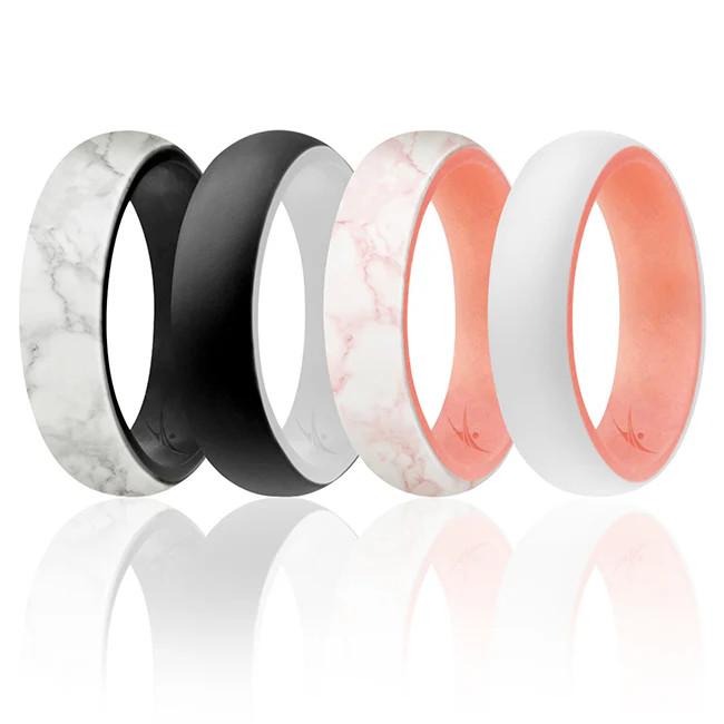 Silicone Wedding 2Layer Ring Set – Rose-Marble by ROQ for Women – 4 x 10 mm Ring