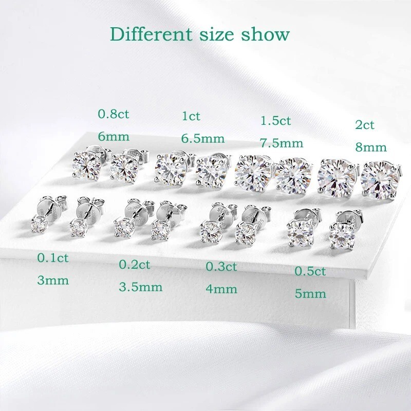 S925 Moissanite Stud Earrings 0.1-3CT Platinum Plated GRA Certified