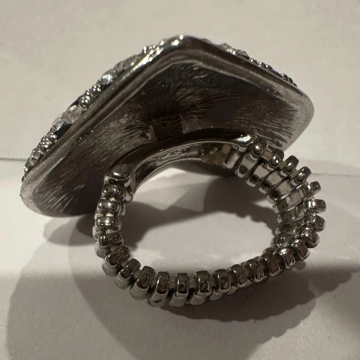 Rhinestone Heart Silver Tone Bling Statement Cocktail Ring Glam Size 8 Stretch