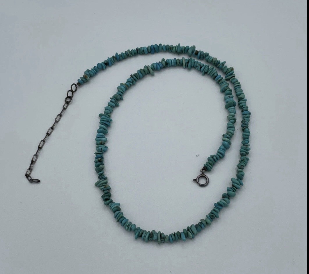 Turquoise Chip Necklace Sterling Silver 18 To 20 Inches Long Nugget Chips