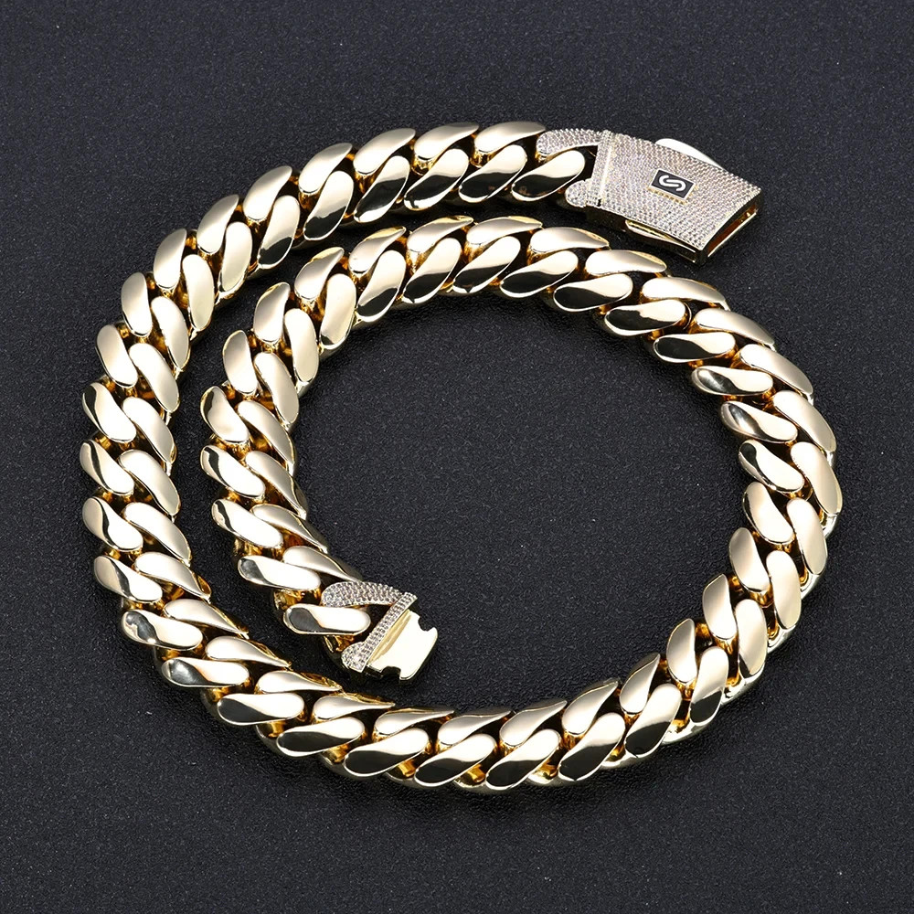 5AAA+ CZ 20mm Cuban Link Chain Necklace Bracelet Gold Plated Brass Iced Out