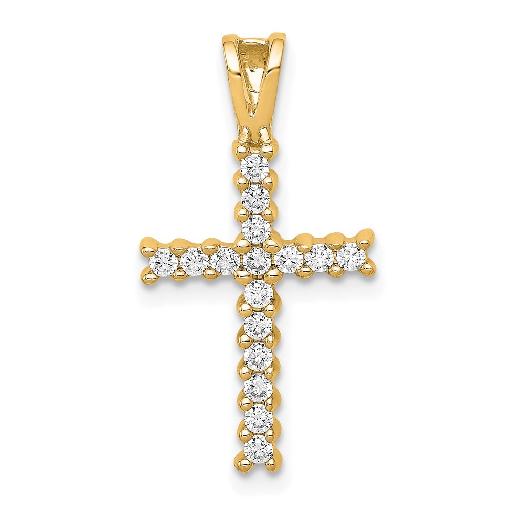 14k Yellow Gold 1/4 carat Lab Grown Diamond Complete Cross Pendant 1.28gm