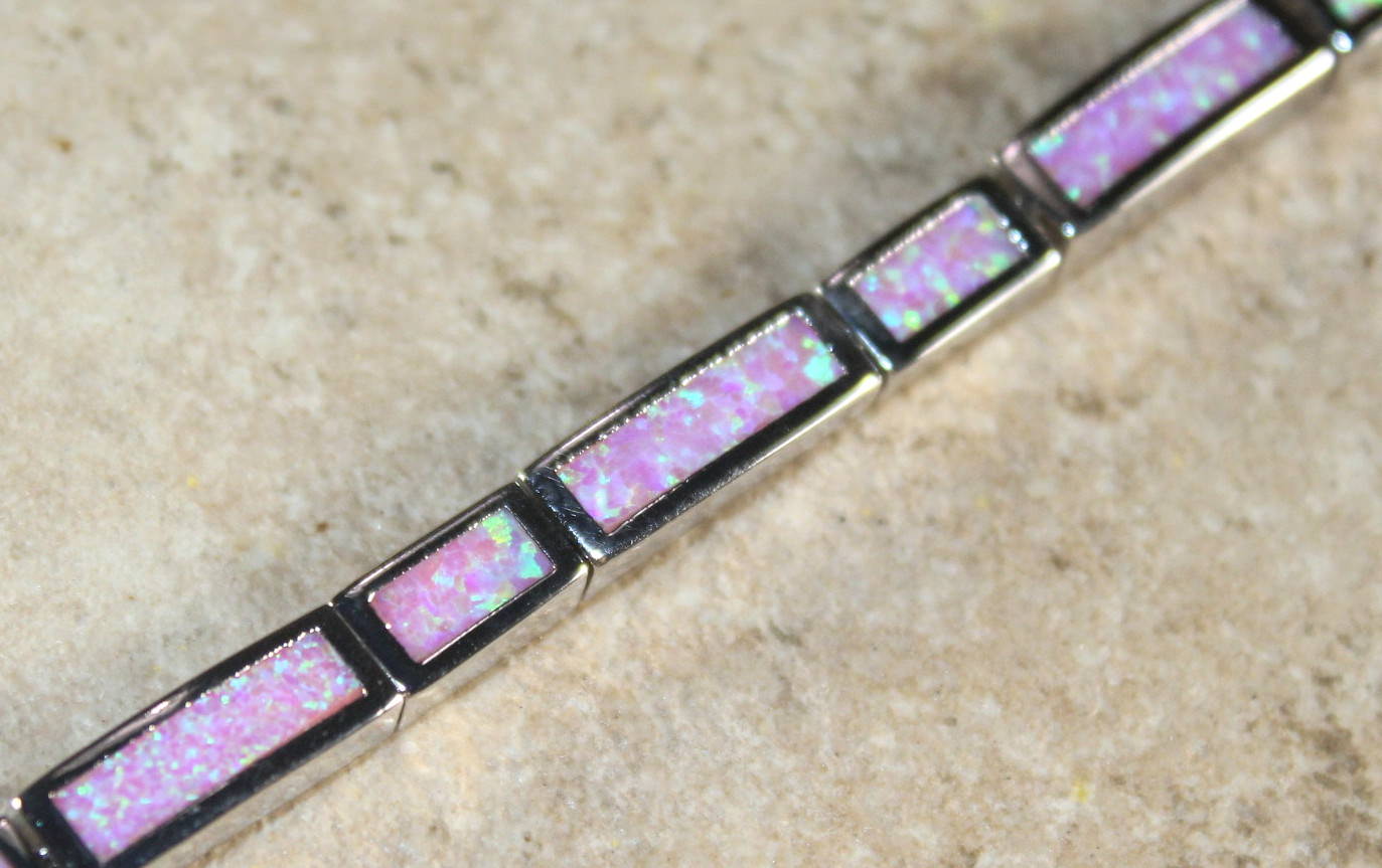 Silver Elegant Pink Fire Opal Bracelet