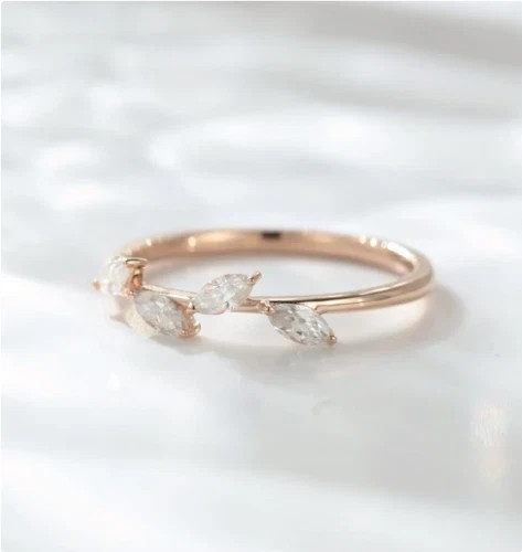 Women’s Leaf Band Ring Marquise Cut Lab Created Diamond 14k Rose Gold Plated