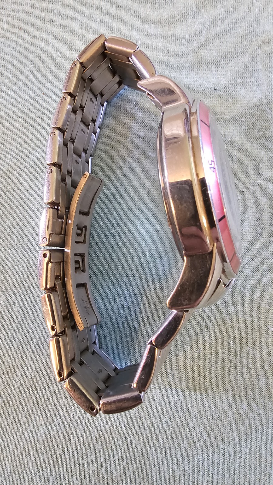 AZ II Mens Chrono Watch W/ tach. Black Dial Red Bezel Stainless Band