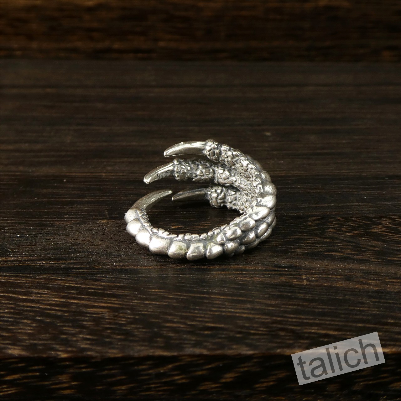 Heavy Solid 925 Sterling Silver Eagle Dragon Claw Large Wrap Ring Adjustable