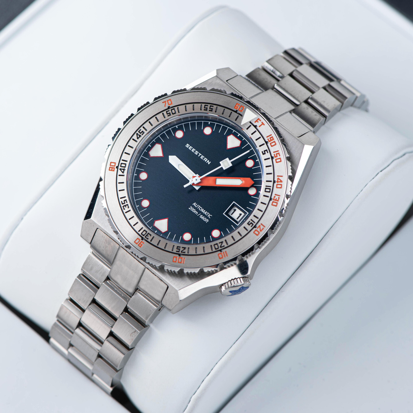 Seestern V3 S407-600T.E LUME DATE Bezel 200m DIVER’S Mens Sport Watch DEEP BLUE