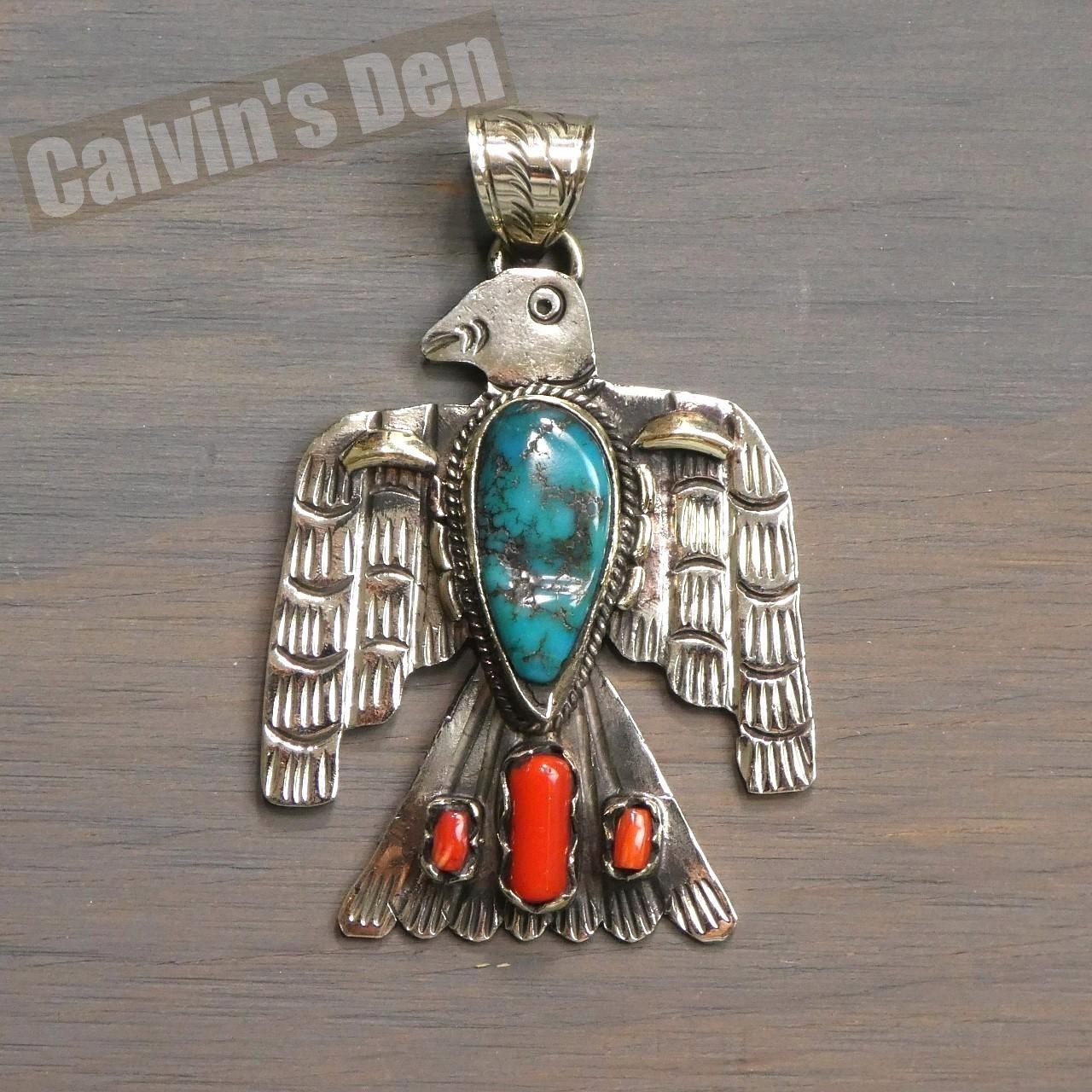 Tibetan Silver Thunderbird Pendant Turquoise Red Coral Southwest Style Handmade!