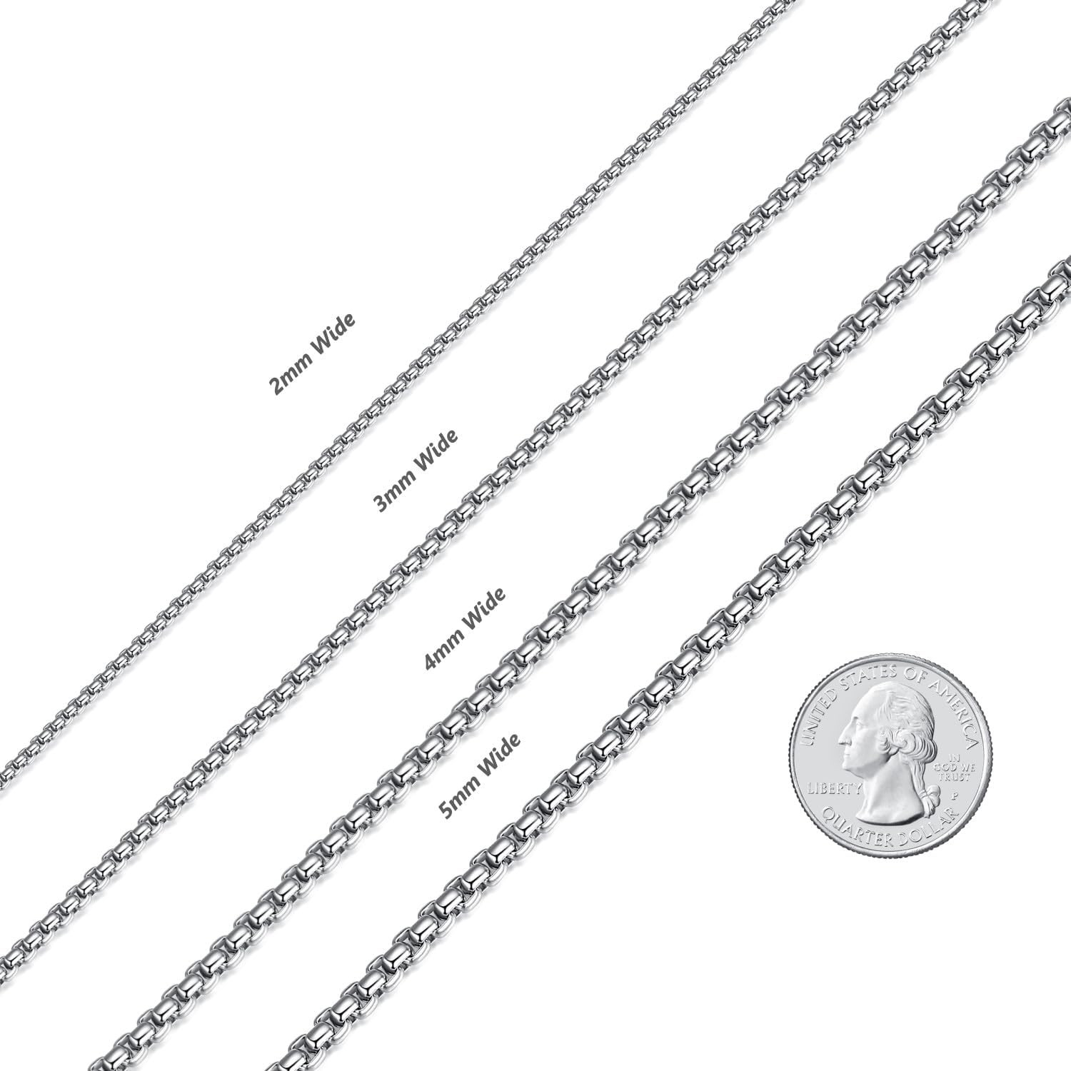 Mens Chain Necklaces, Stainless Steel Rolo Chain Necklace for Men and Women, Sil