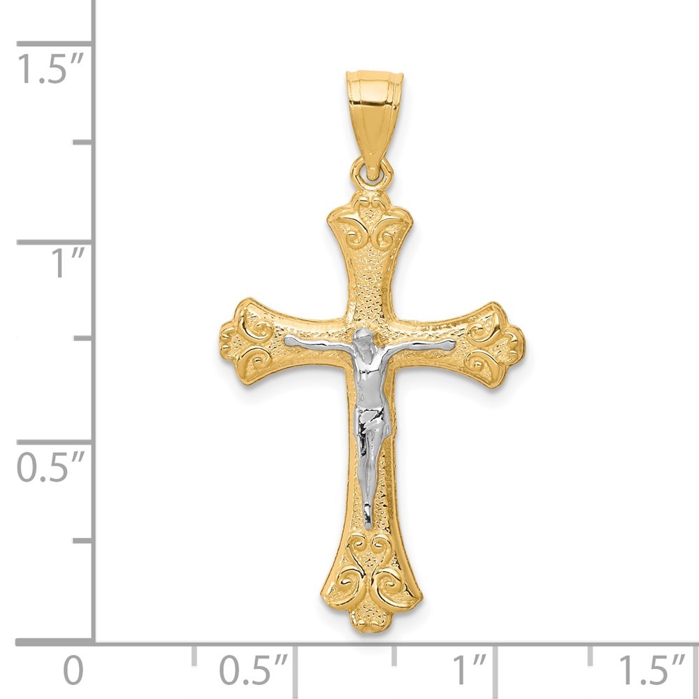 10k Two-tone Gold Fleur De Lis Crucifix Pendant 1.33 gram, L-1.38 In, W-0.83 In