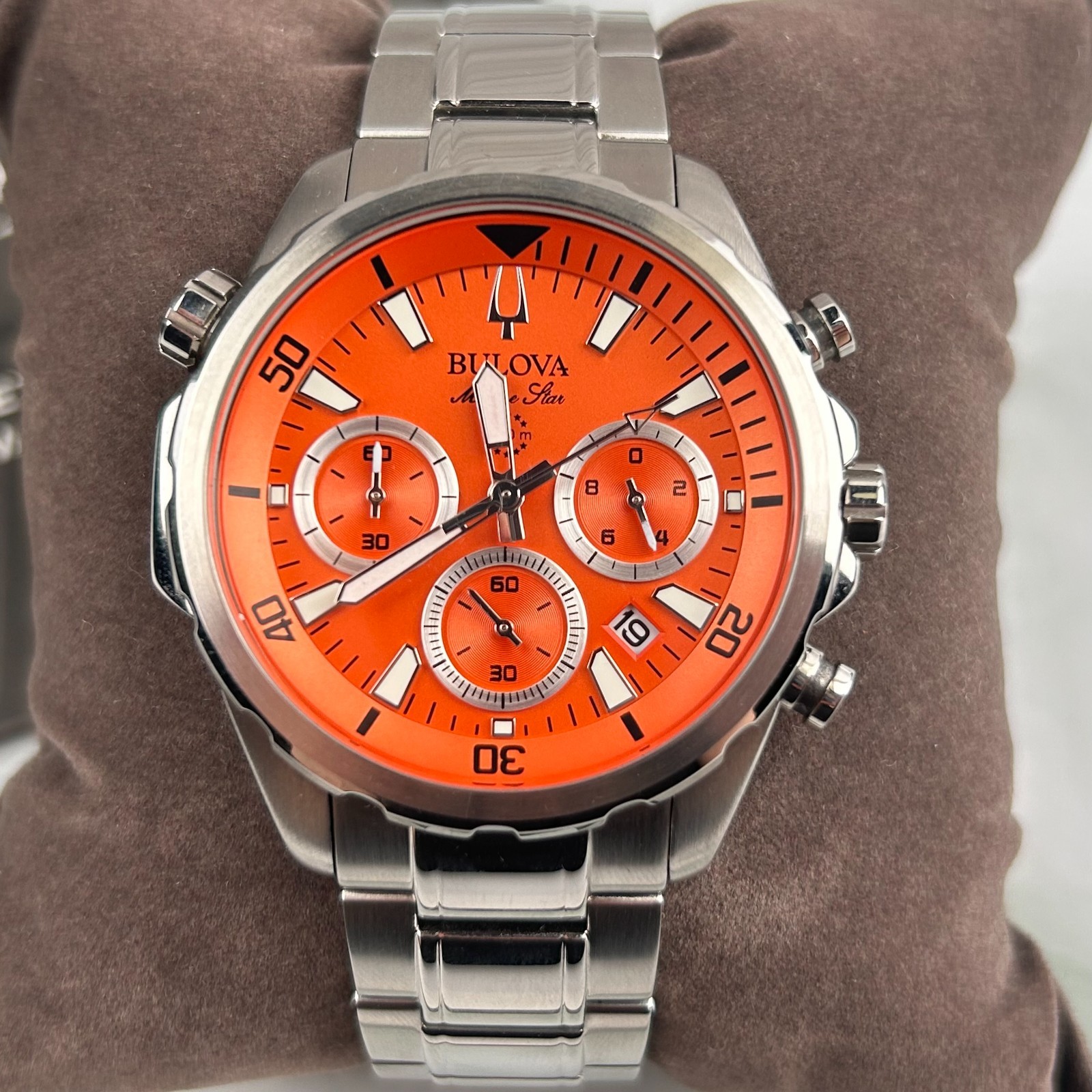 Bulova Classic Marine Star 96B395 Orange Dial Chronograph Men’s Quartz Watch New