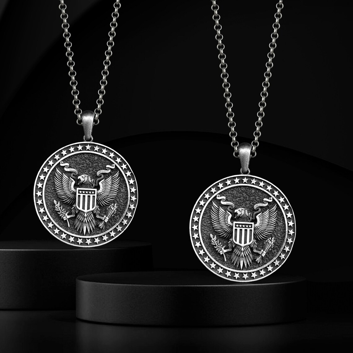 American Eagle Pendant Necklace 925 Sterling Silver Oxidized Necklace Duty Free