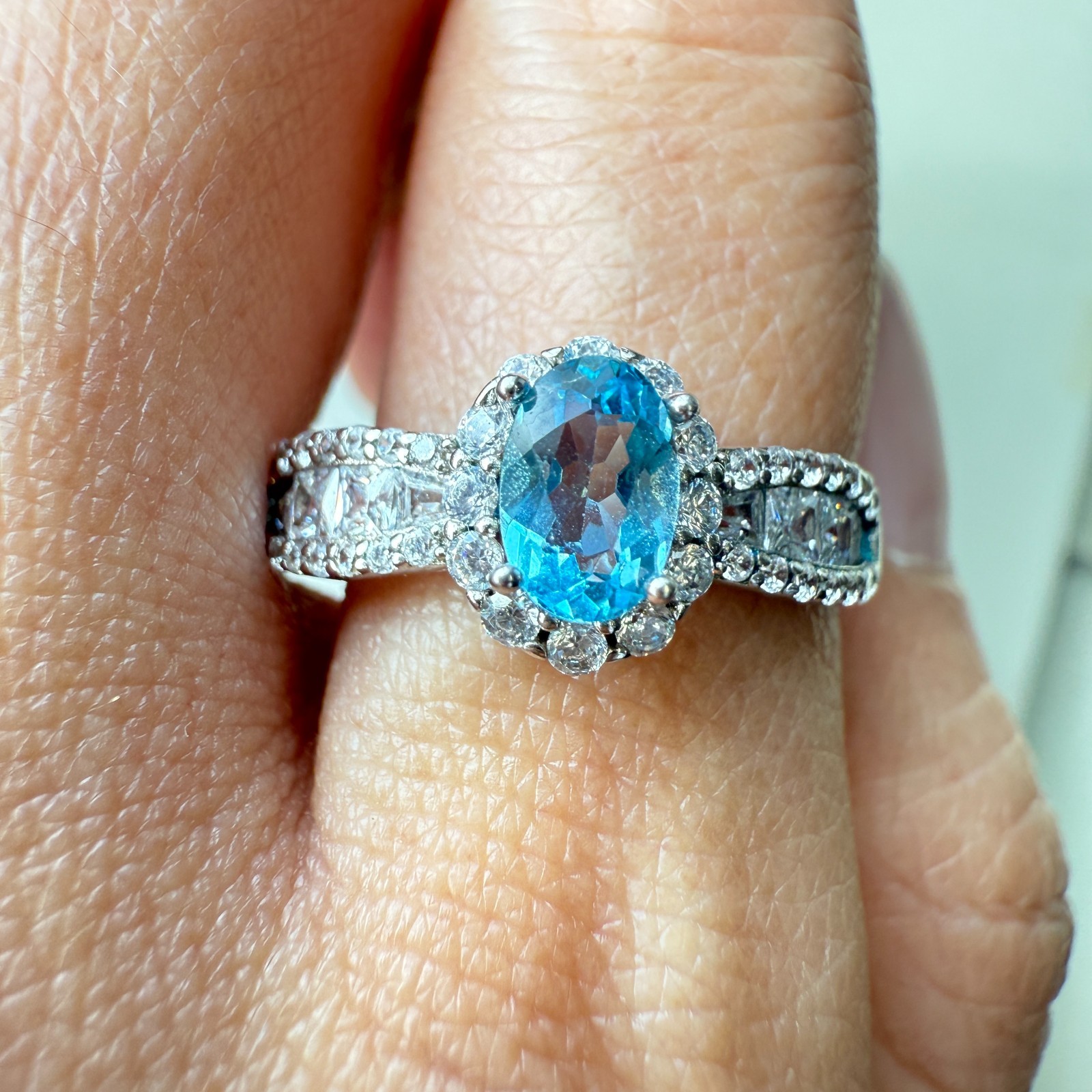 925 Sterling Silver Ring 6x4mm Natural London Blue Topaz Zircon Handmade Gift