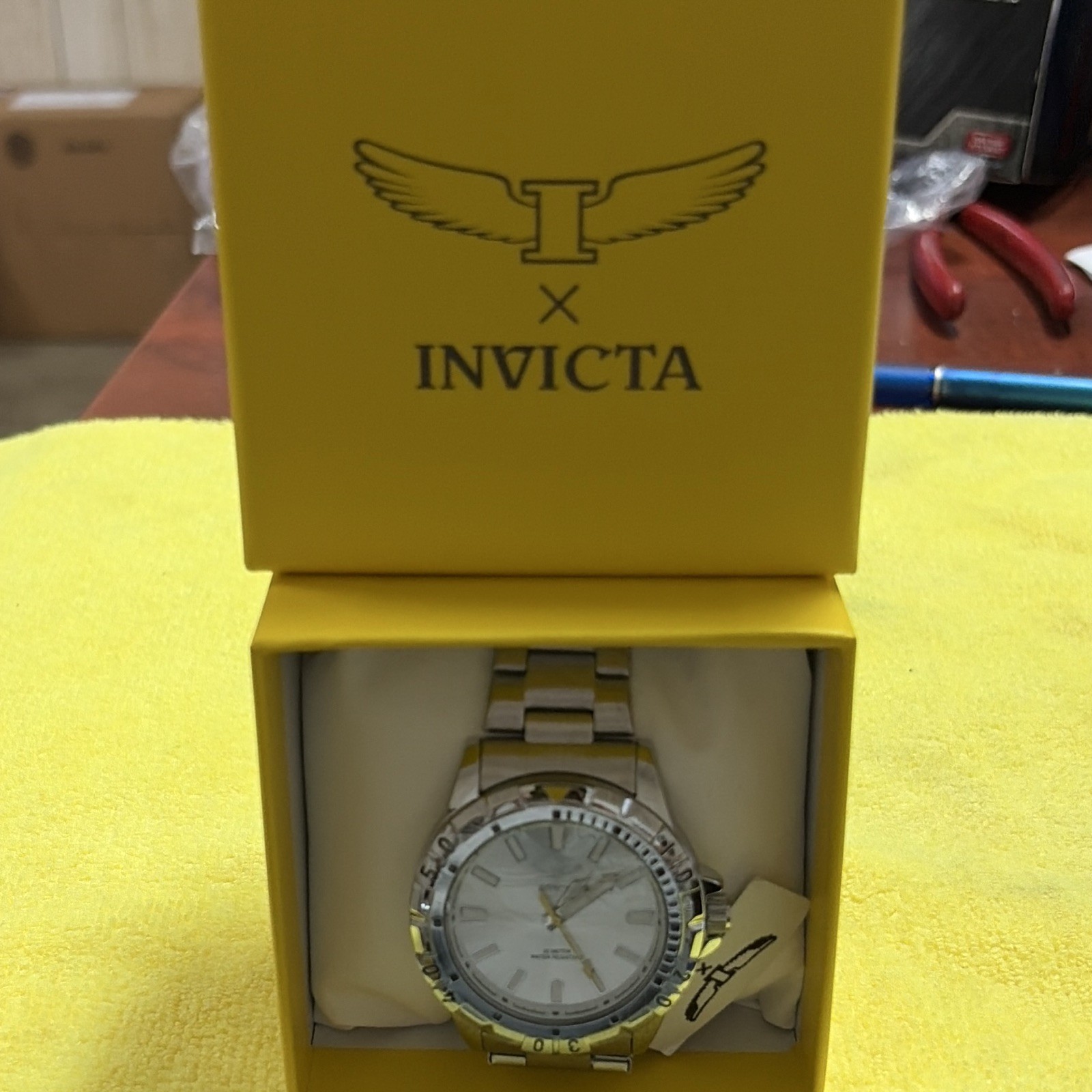 Invicta Quartz Analog Silver Dial Steel Bracelet Stick Indices WR 100m Box