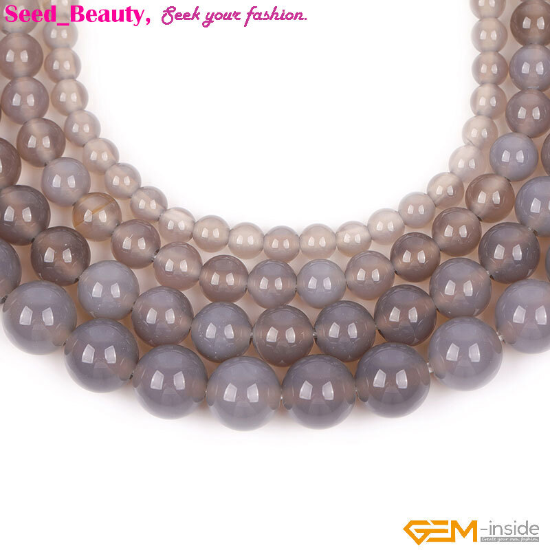 Gray Agate Round Natural 2mm Big Hole Loose Beads For Jewelry Making Strand 15″
