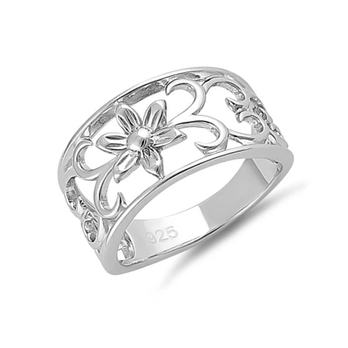 925 Sterling Silver Oxidized Platinum Plated Flower Hearts Women Ring