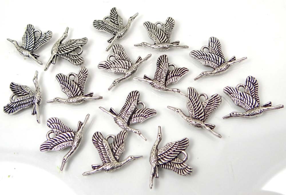 10 Goose Charms Antique Silver Pewter Crane Bird Charm 21x15mm