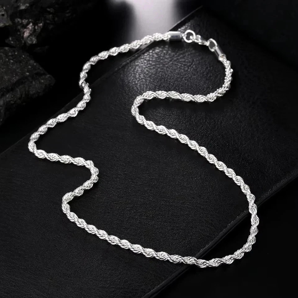 925 Sterling Silver Italian Rope Chain Necklace 4mm Mens Solid Diamond Cut NEW