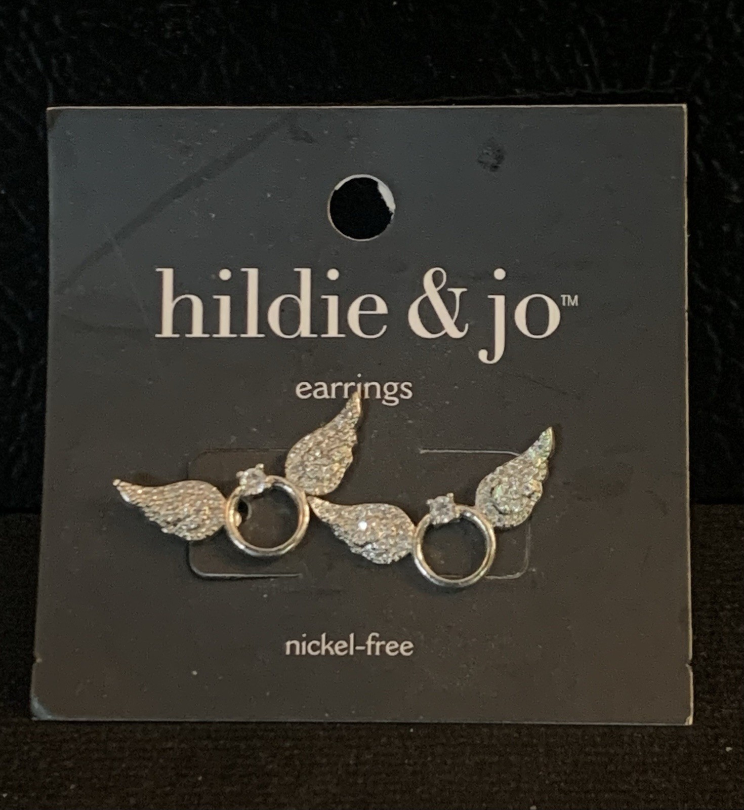 Hildie & Jo Silver Tone Rhinestone Angel Wing Earrings Nickel Free NEW!