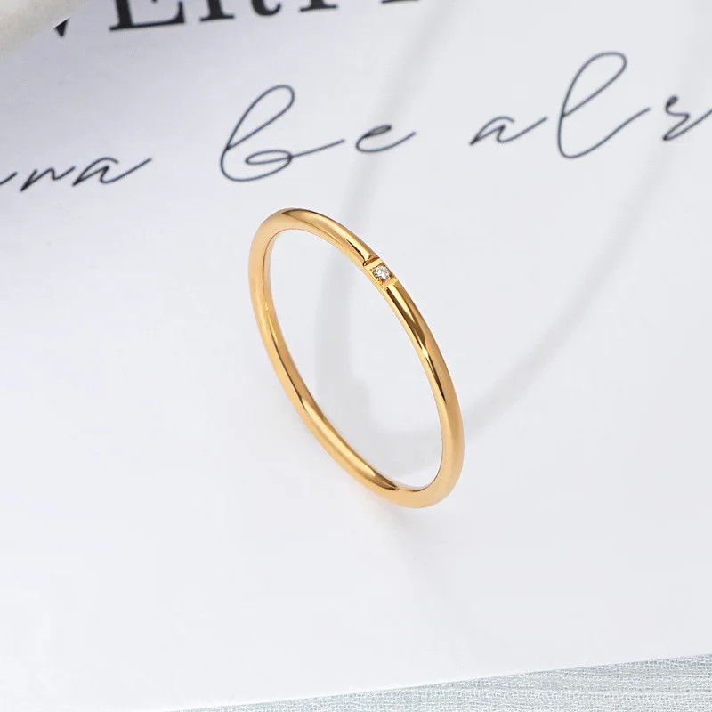 CZ Ring 1mm Thin Round Zircon Gold Tone Stackable Engagement Women Jewelry