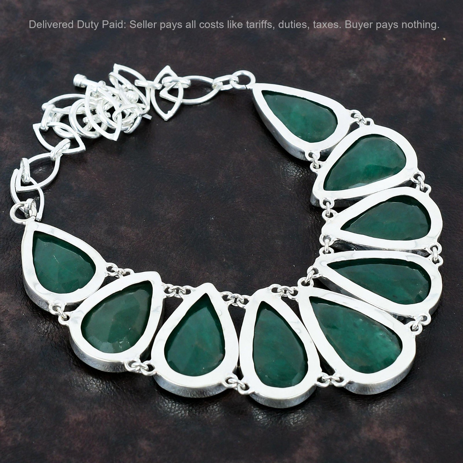 Valentines Deal Sterling Silver Natural Zambian Emrald Chain Wedding Necklace