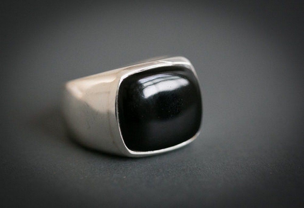 Solid 925 Sterling Silver Natural Black Onyx Cushion Gemstone Men’s Unisex Ring