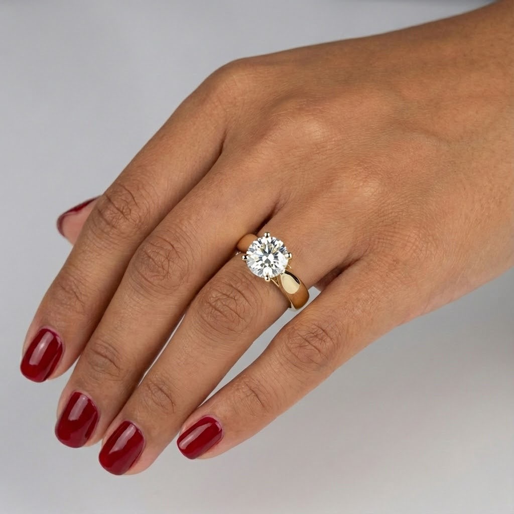 Solitaire Engagement Ring Solid 18K Gold Round 2.91 CT Lab-Grown Diamond H VS2