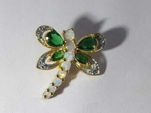 Natural Fire Opal 1.50Ctw Round Cut Dragonfly Pendant 14k Yellow Gold Plated