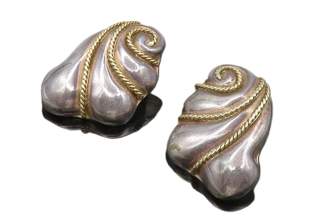 925 Sterling Silver Vintage Two Tone Swirl Twist Non Pierce Earrings EG6611