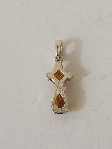 Sterling 925 Silver Honey Baltic Tear Drop & Square Forms Of Ambers Pendant