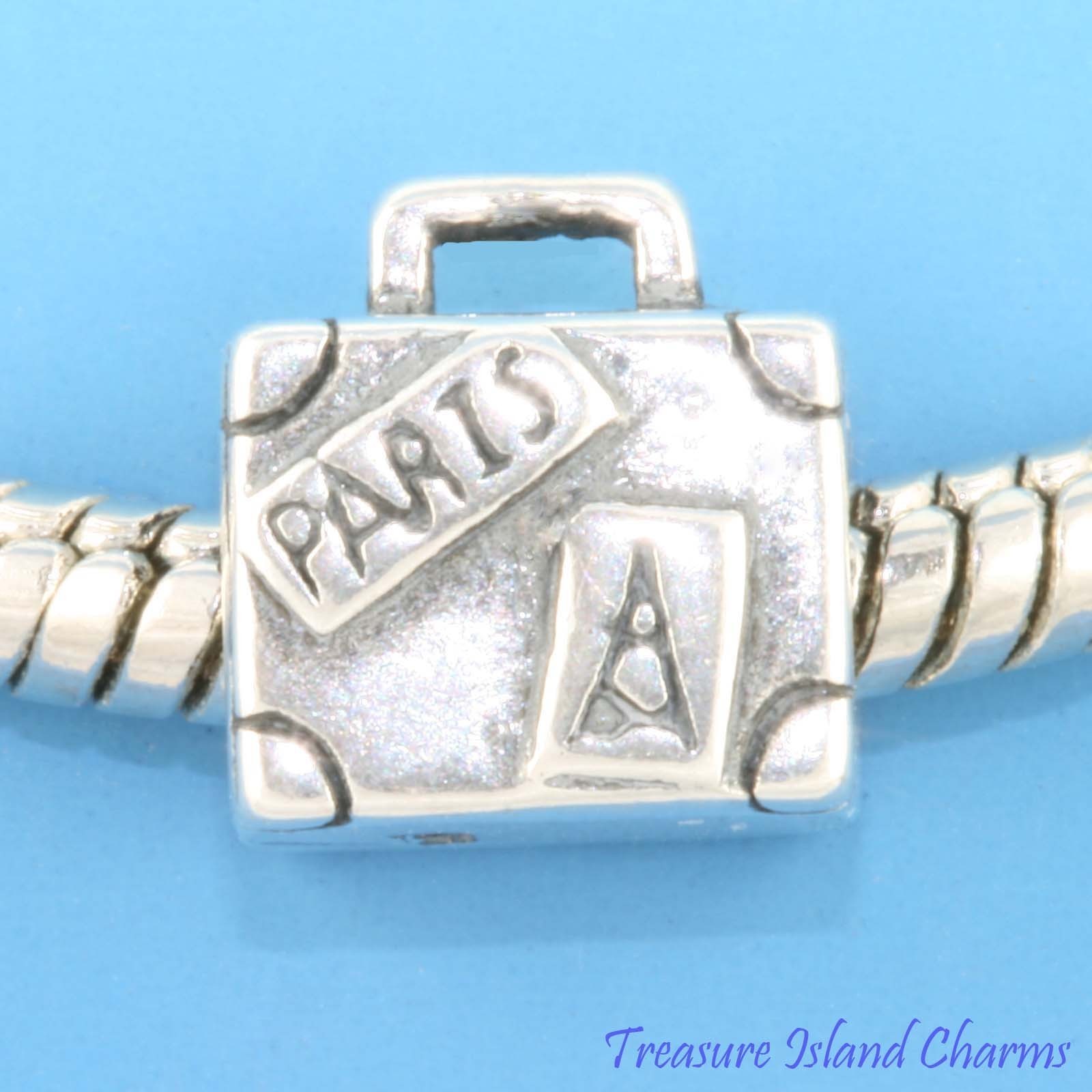 Suitcase Travel Paris London 925 Sterling Silver European Spacer Bead Charm