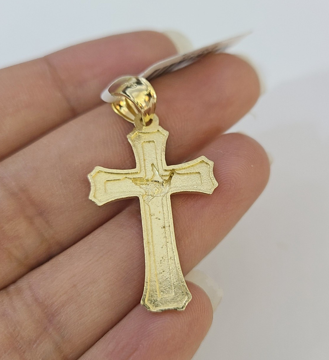 Real 10k Yellow Gold Franco Chain Jesus Cross Pendant Charm 2mm Necklace