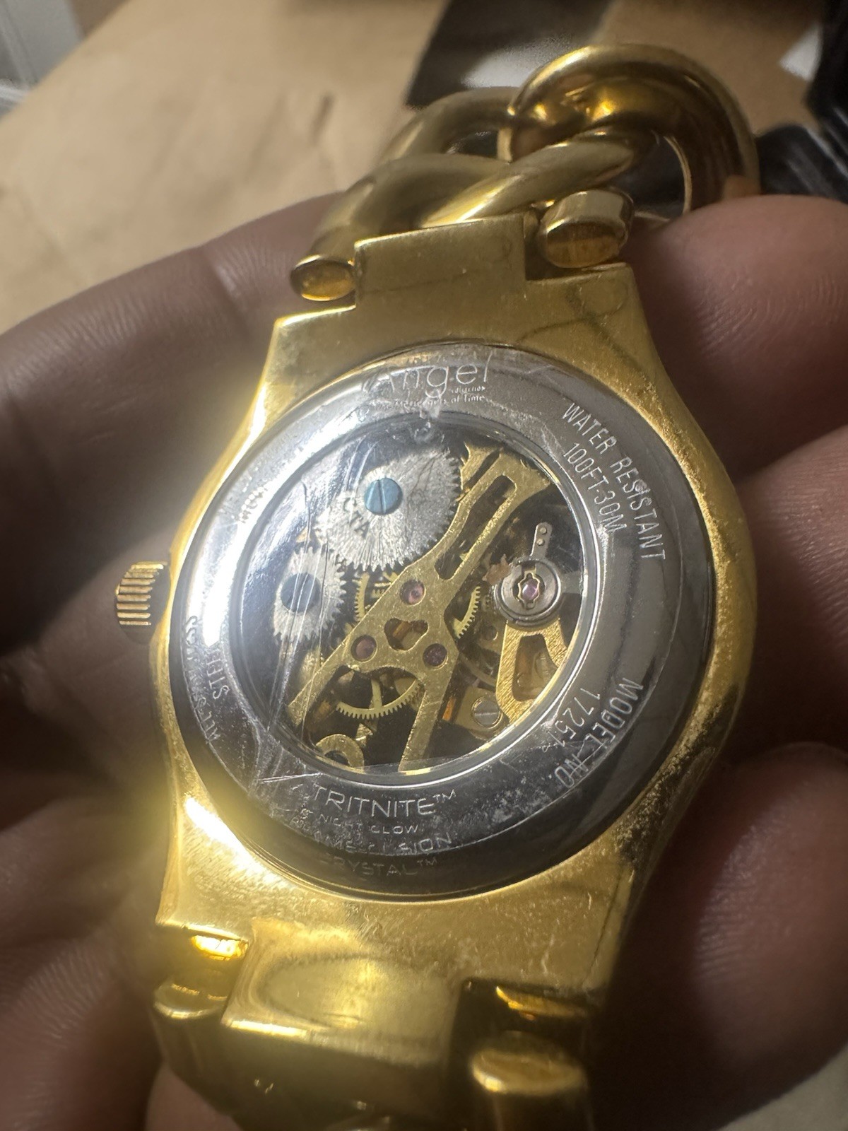 Invicta Angel Gold Tone Cuban Link Skeleton Automatic Watch 44mm 20 Jewels
