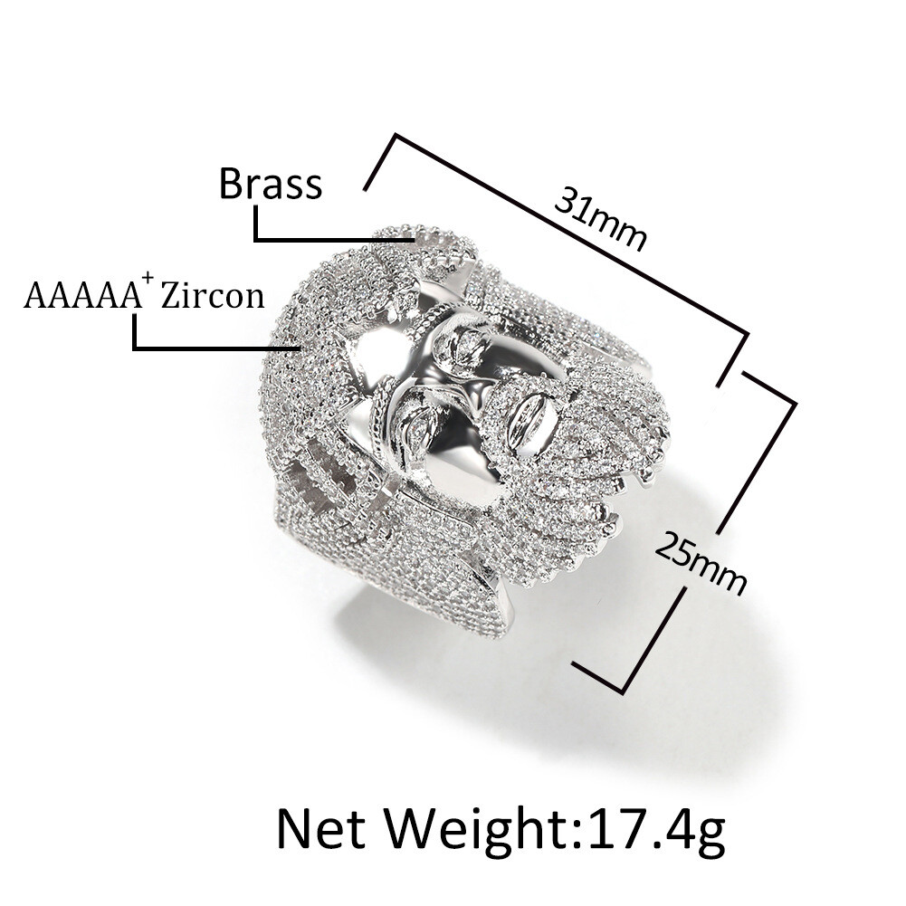 Hip Hop Retro Jesus Face Ring 5A Zircon 18K Real Gold Plated Religious Jewelry