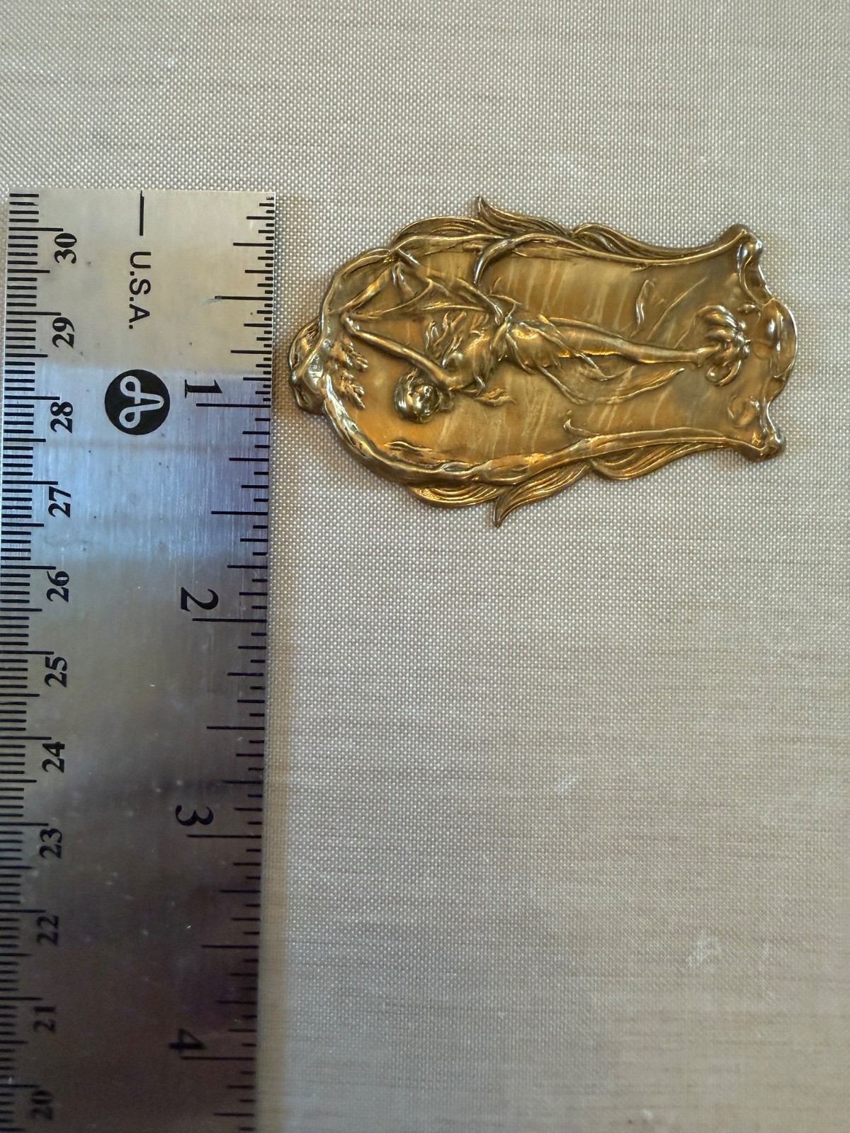 Vintage NOS Art Nouveau Brass Fairy Stamping Woodland Nymph Jewelry Finding 61mm
