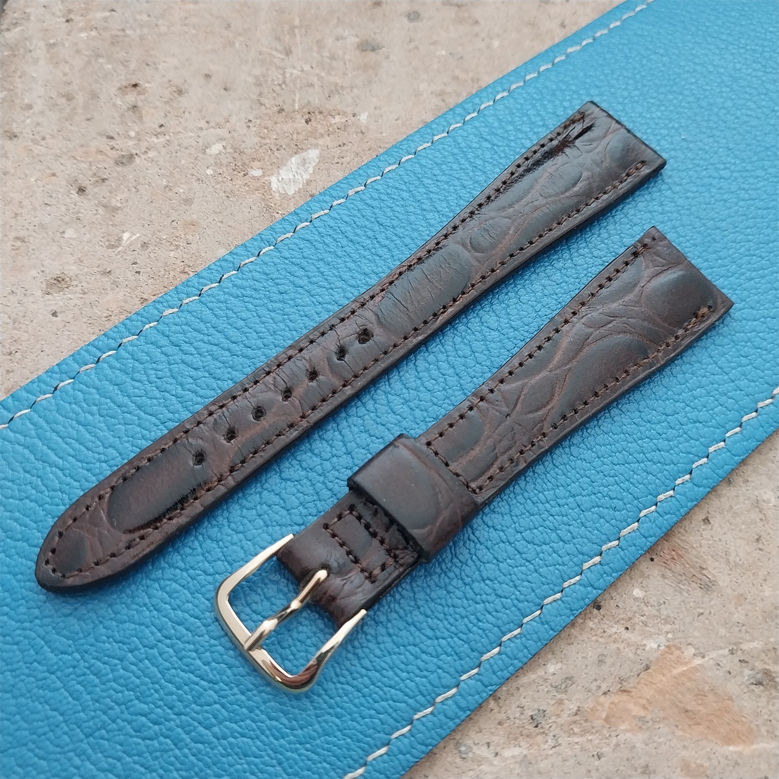 Hamilton 17.4mm Croc Grain Leather Vintage Watch Strap & Gold Logo Buckle
