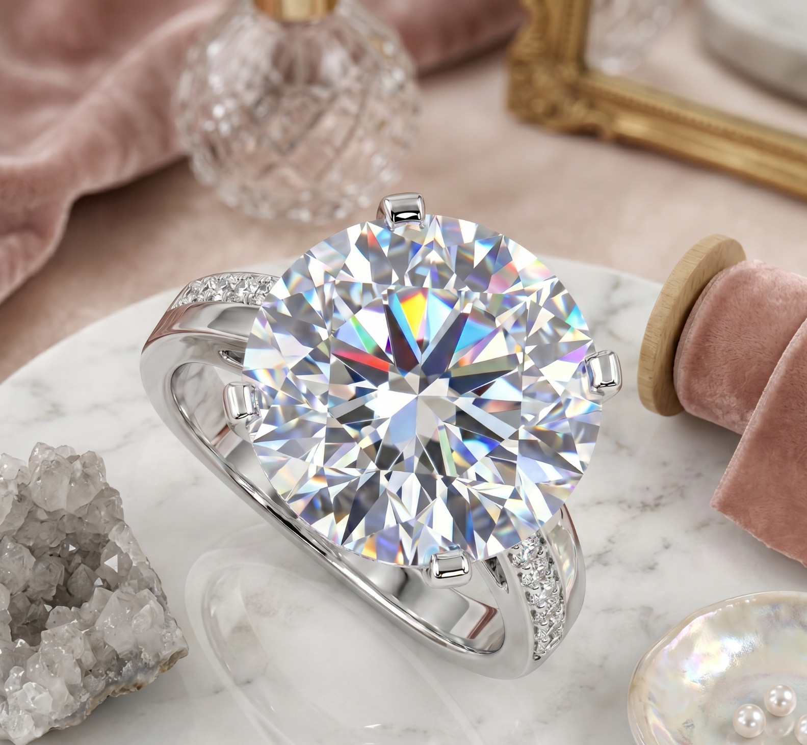 RARE 6.00 Ct Certified Round Cut White Natural Diamond Ring White Gold Finish