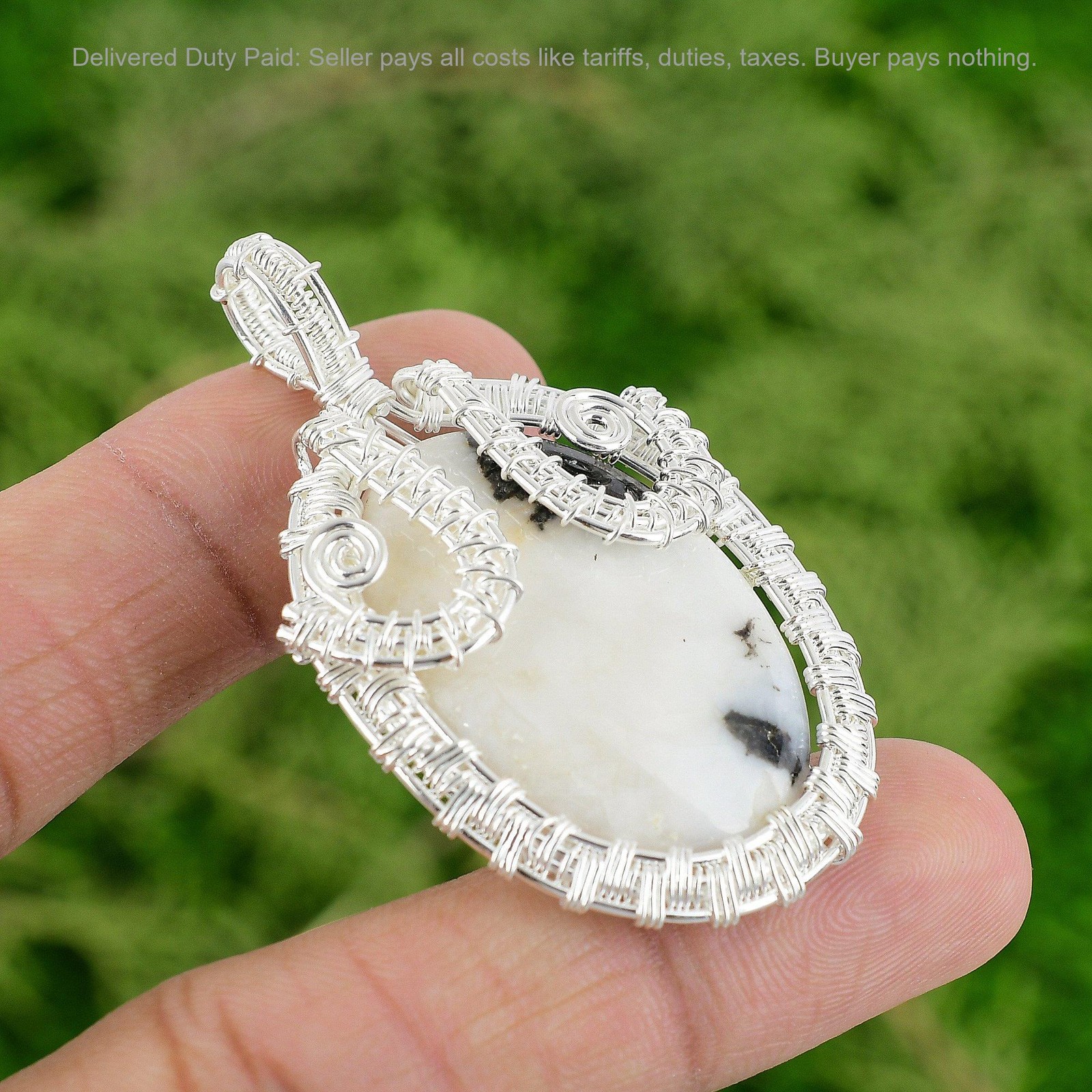 Zebra Jasper Gemstone 925 Silver Bezel Engagement Wire Wrapping Elegant Pendant